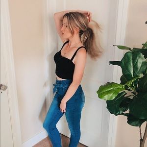 Black Crop Top - Detailed Open Zipper Back